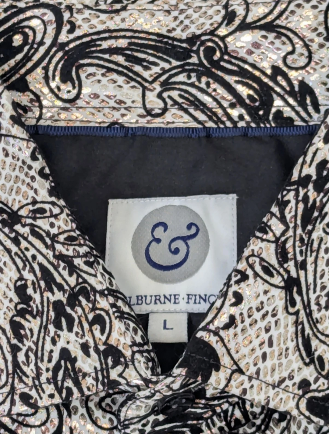 Kilburne & Finch Men’s Large Paisley Shimmer Metallic Short Sleeve Shirt