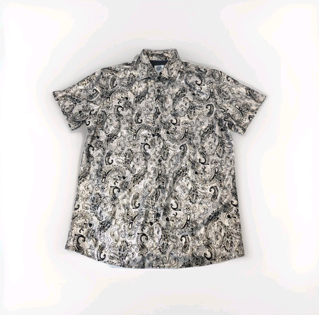 Kilburne & Finch Men’s Large Paisley Shimmer Metallic Short Sleeve Shirt